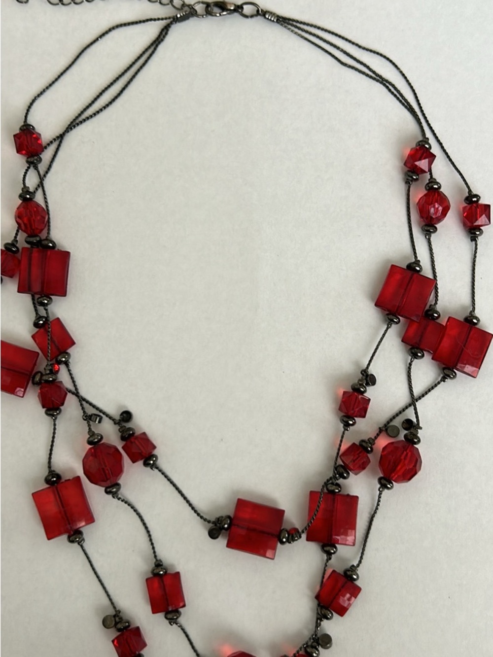 Vintage Red Multi-Strand Beaded Necklace
